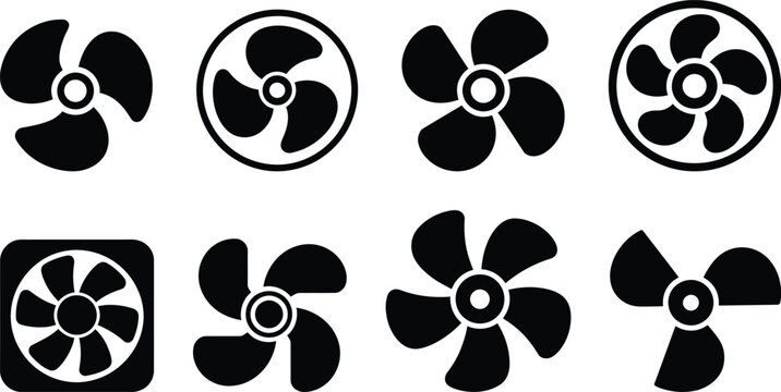 Collection of various fan icons in black and white