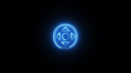 Neon Bright circular game controller icon with symbols on black background gaming joystick. game, gaming, gamer, controller, joystick, gamepad. - Powered by Adobe