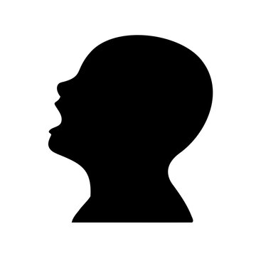 Silhouette of a human head in profile with mouth open wide
