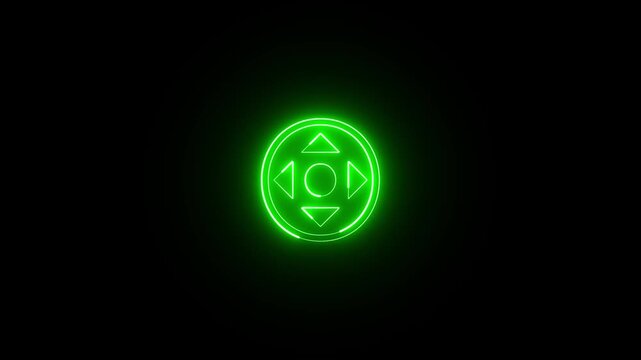 Neon Bright circular game controller icon with symbols on black background gaming joystick. game, gaming, gamer, controller, joystick, gamepad.