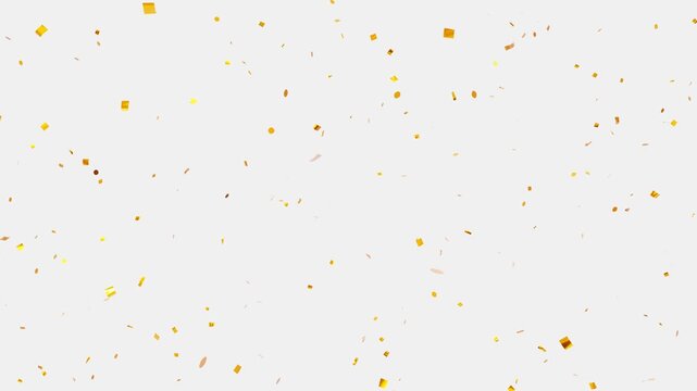 gold confetti video on transparent background with alpha channel. gold confetti falling in slow motion 3d rendering gold confetti particle flying include alpha matte. Double burst of confetti.	