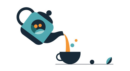 Abstract teapot pouring drink into cup