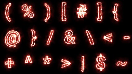 Fiery glowing mathematical and programming symbols on black background, burning neon characters set for equations, code visuals, tech intros and overlays. - Powered by Adobe