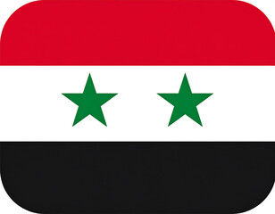 Rectangular flag red top, white middle w/2 green stars, black bottom, rounded corners