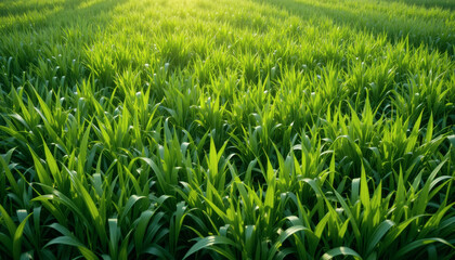 Obraz premium Lush green grass field under sunlight