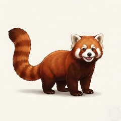 Fototapeta premium Cute Happy Cartoon Red Panda Character Standing Isolated on White Background