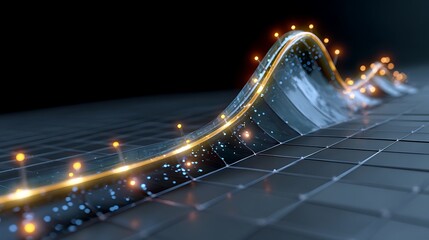 Business growth curve with glowing light trail on dark futuristic background for success strategy and financial analysis