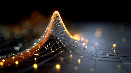 Business growth curve with glowing data points on futuristic digital network for financial success and innovation