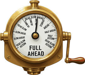 Isolated a realistic Full Ahead concept Vintage ships engine room telegraph on full speed ahead vector art with white background..