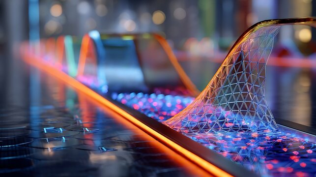 Holographic business growth chart with digital data wave and futuristic interface for financial success analysis - Powered by Adobe