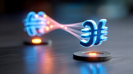 Illuminated forex trading icons with glowing light trails on dark business background for financial success