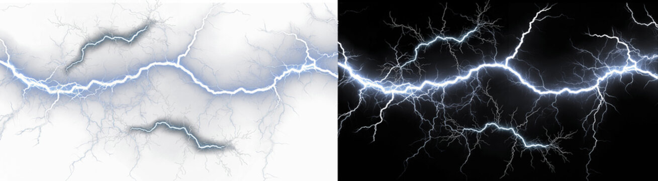 PNG image of Bright white electric lightning storm striking horizontally on transparent background