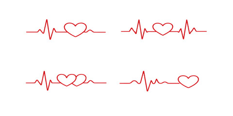 Red heart symbol with an ECG heartbeat line on a white background representing health, medical cardiology pulse, and a life-saving electrocardiogram vector for healthcare