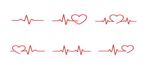 Vector illustration of a red heart with a heartbeat rhythm line on a white background showing a medical cardiogram pulse for cardiology healthcare and life