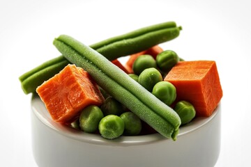 A close-up photograph of frozen vegetables arranged on a plate