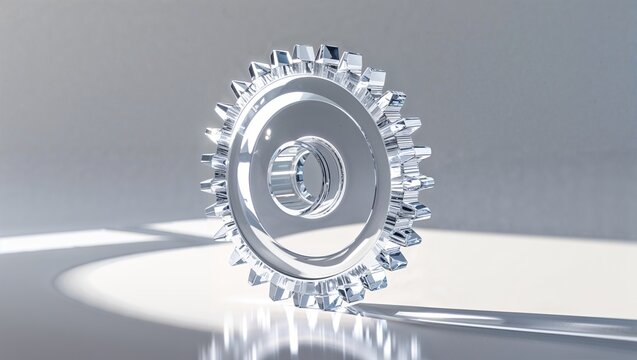 transparent cogwheel on clean studio background with copy space