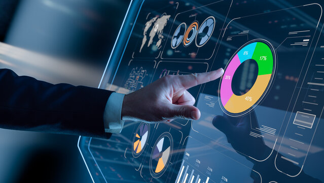 Interactive business analytics and financial analysis dashboard with data visualization in the form of digital charts, graphs, operational metrics, development strategy, and planning. - Powered by Adobe