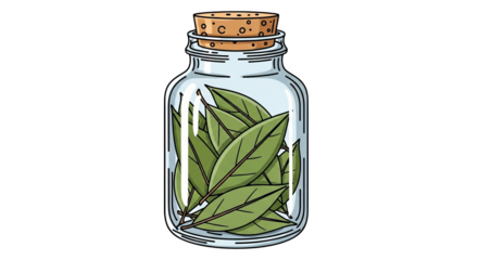 Bay Leaves In Glass Jar With Cork Stopper Cartoon Illustration