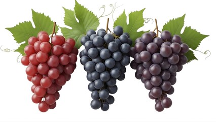 Fototapeta premium A vibrant illustration of three bunches of grapes on transparent background