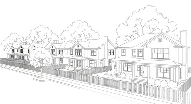 Row of Houses Sketch Architectural Details.