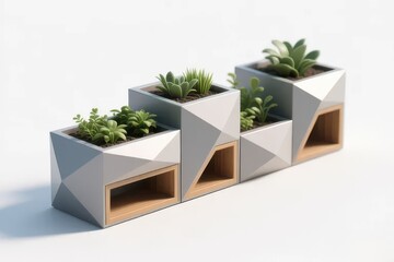 Modular planter boxes, climate adaptive city element, isolated on white background
