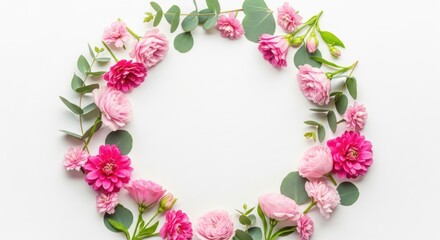 Beautiful pink flowers wreath for mother's day celebration and gift ideas