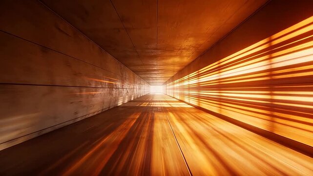 Concrete tunnel with orange light structures and central perspective