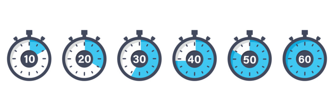 Collection of stopwatch icons with different time intervals from 5 to 60 minutes