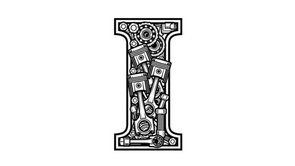 Mechanical Letter I - Engine Parts Alphabet Industrial Design.