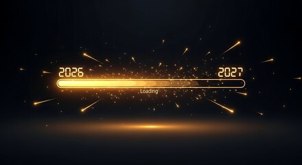 2026 to 2027 Progress Bar with Golden Sparkling Effect.
