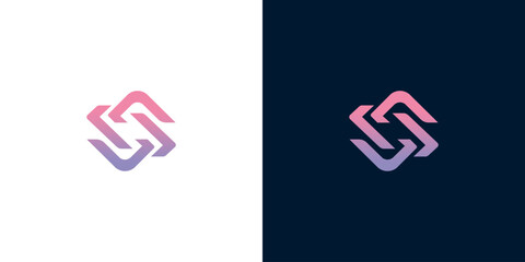 A vibrant abstract logomark with smoothly interconnected geometric shapes, utilizing a gradient color palette to convey concepts of dynamic flow, unity, and continuous progress in design