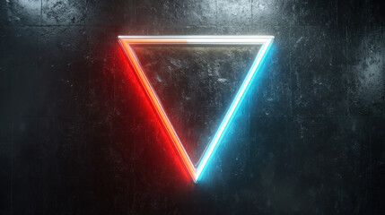 Abstract glowing neon triangle shield on dark background