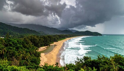 Tropical Beach with Stormy Weather Conditions.