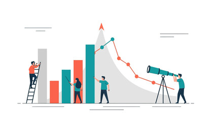 Group of professional business people analyzing a large financial growth chart for market forecast and success strategy concept © your picture