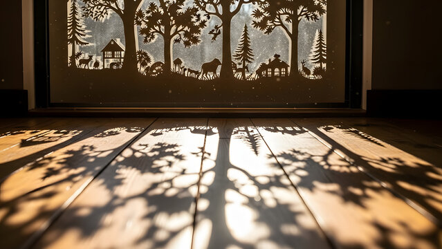Tree Shadows on Wooden Floor through Window.
