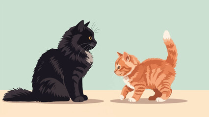 Obraz premium Black and orange kittens interacting with each other