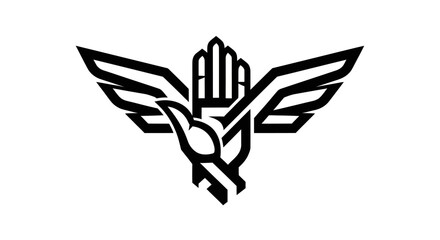 Obraz premium Abstract winged hand symbol in black and white