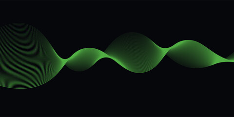 Dark Background with Smooth Green Curve Line Pattern for Futuristic, Elegant, and Tech-Inspired Design © Ida