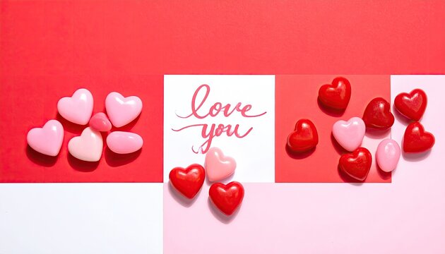 Valentine's Day hearts scattered on red and pink backgrounds