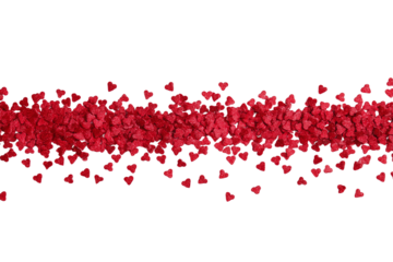 Scattered red hearts isolated on transparent background
