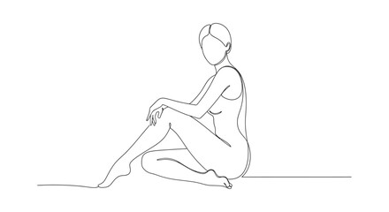 Minimalist Line Drawing of Seated Nude Woman.