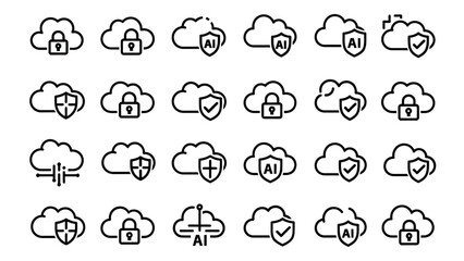 Cloud Security Icons Set with Symbols.