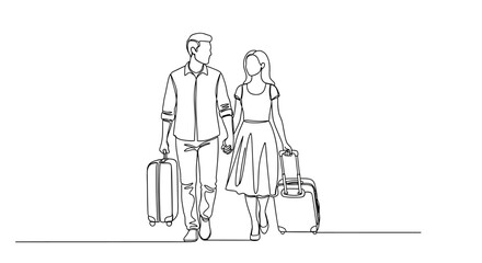 Man and Woman Walking with Luggage.