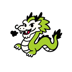 Obraz premium Whimsical green cartoon dragon exhaling puff of smoke fun, childrens illustrations, fantasy stories, and gaming designs. Dragon fantasy character.