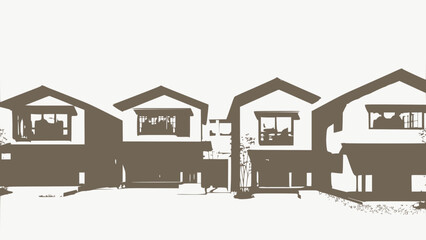 Modern suburban homes with gabled roofs and large windows