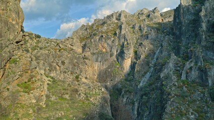 Top view Sierra Nevada national park in Spain mountain range in south Iberian Peninsula along Mediterranean coast part of Cordillera Baetica located in Andalusia Granada hidden canyon waterfall road