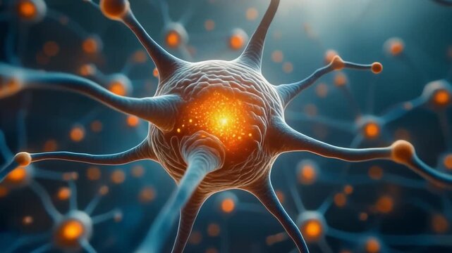Neural network synapse firing brain cell communication impulse transmission close up microscopic