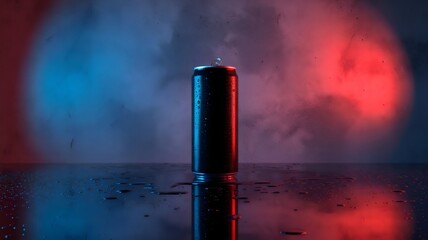 Energy Drink Can in Neon Light with Condensation