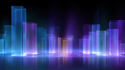 Futuristic neon cityscape with glowing skyscrapers in abstract design