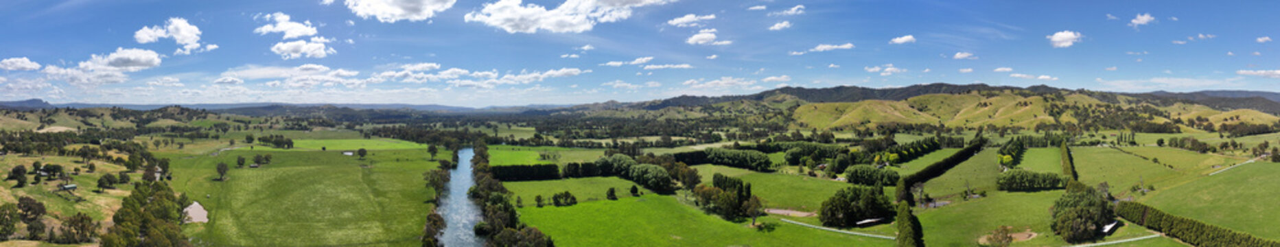 Aerial panorama of Goulburn River Thornton Victoria Australia
